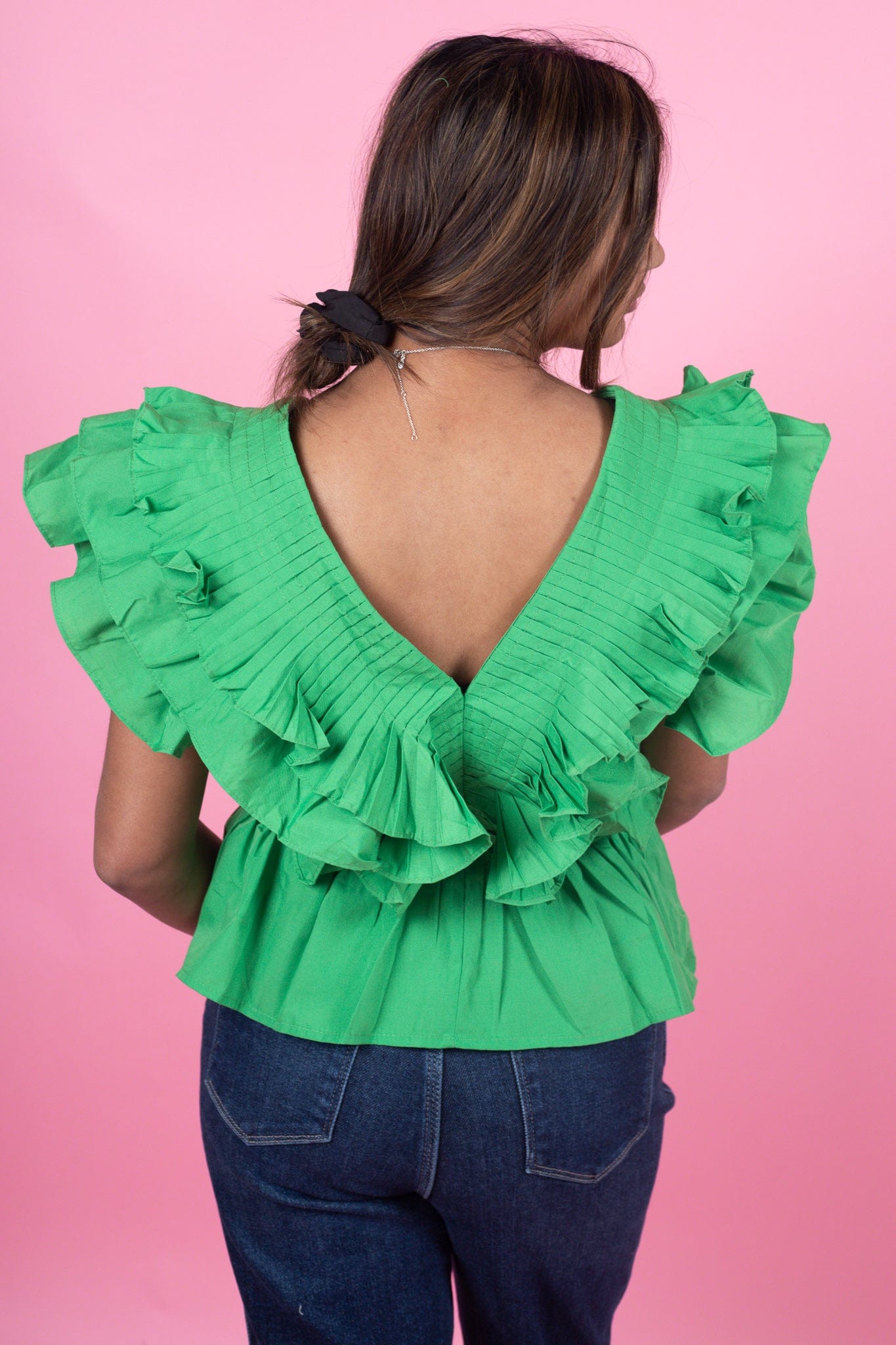 Kelly Green Ruffle Blouse