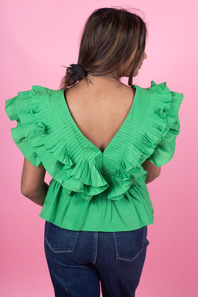 Kelly Green Ruffle Blouse