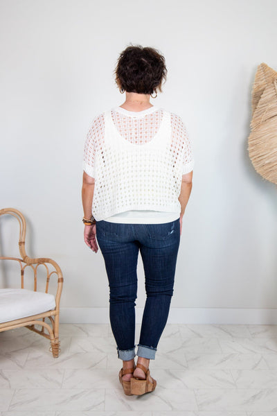 White Crochet Crop Poncho