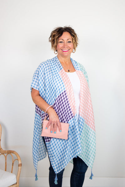 Pink Multi Color Gingham Kimono