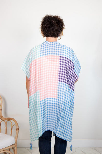 Pink Multi Color Gingham Kimono