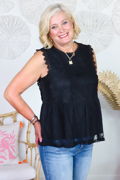 Black Lace Peplum Tank