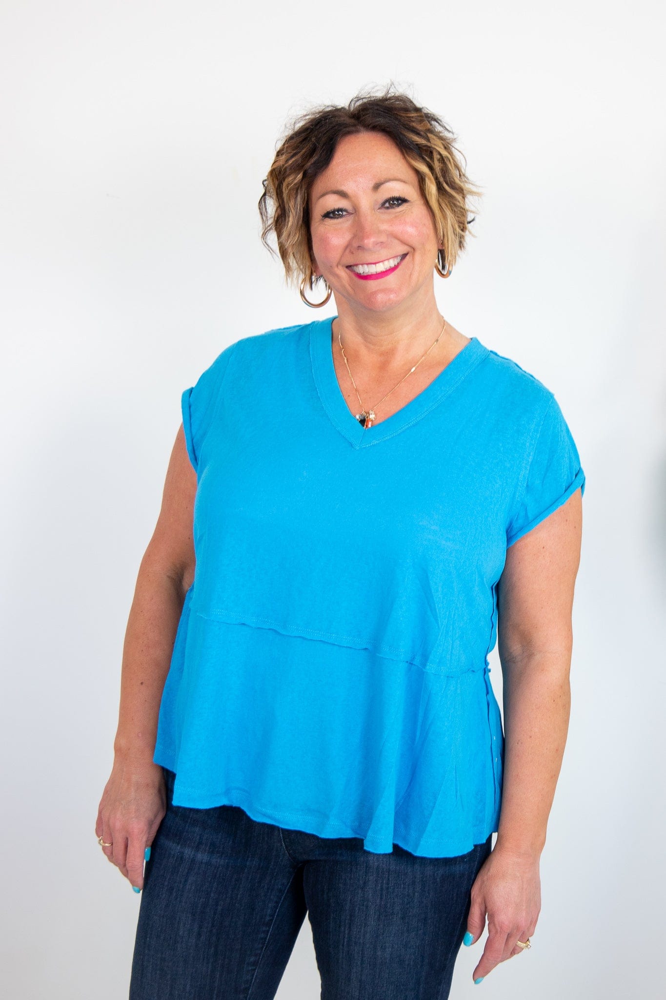 Aqua VNeck Raw Edge Top
