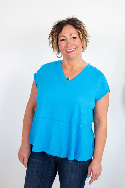Aqua VNeck Raw Edge Top