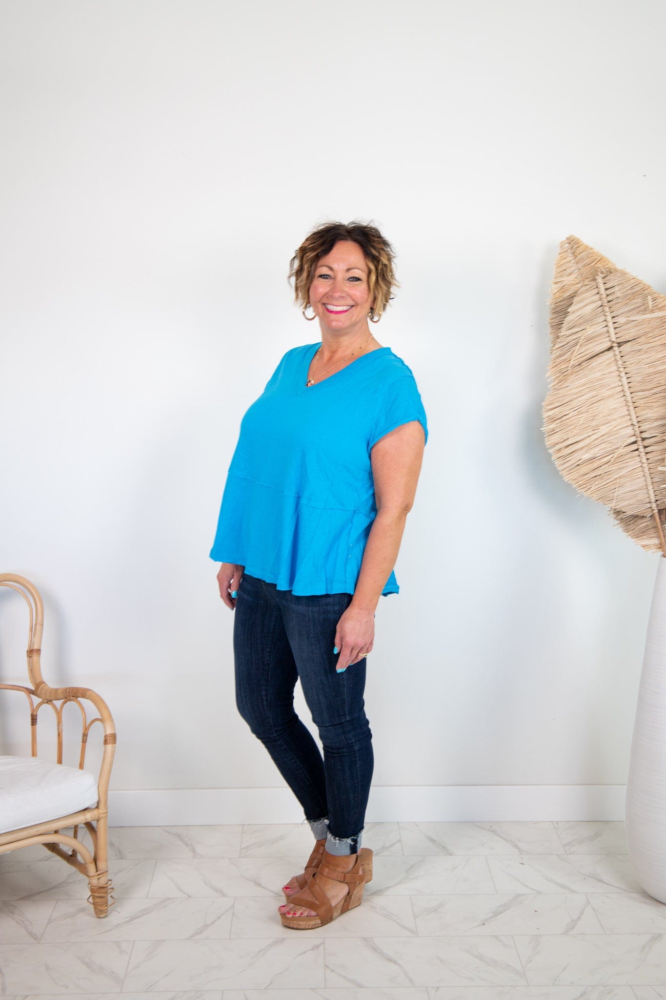 Aqua VNeck Raw Edge Top