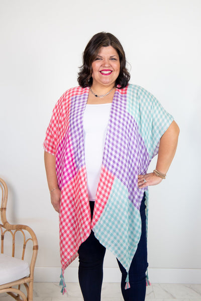 Purple Multi Color Gingham Kimono
