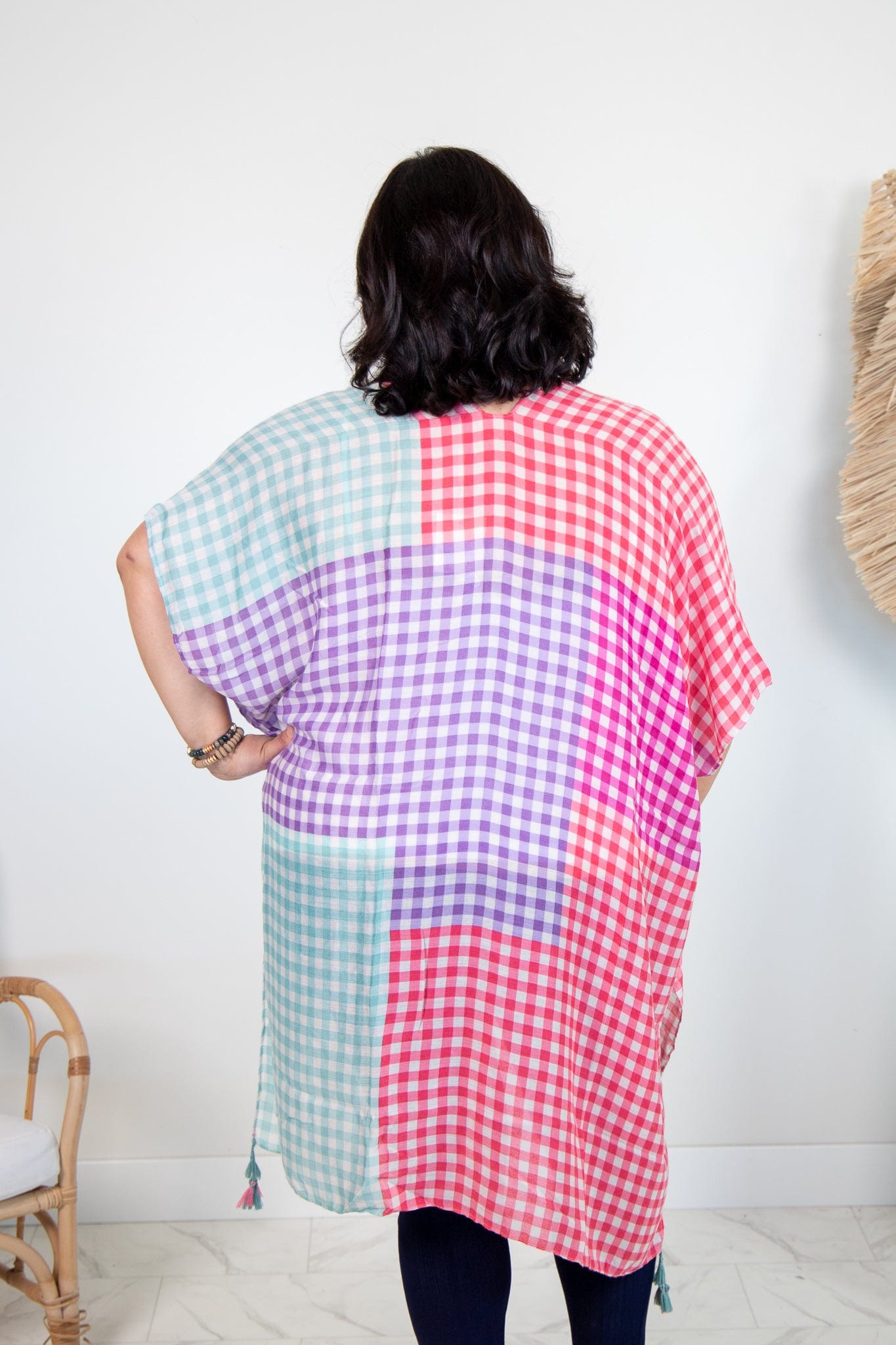 Purple Multi Color Gingham Kimono