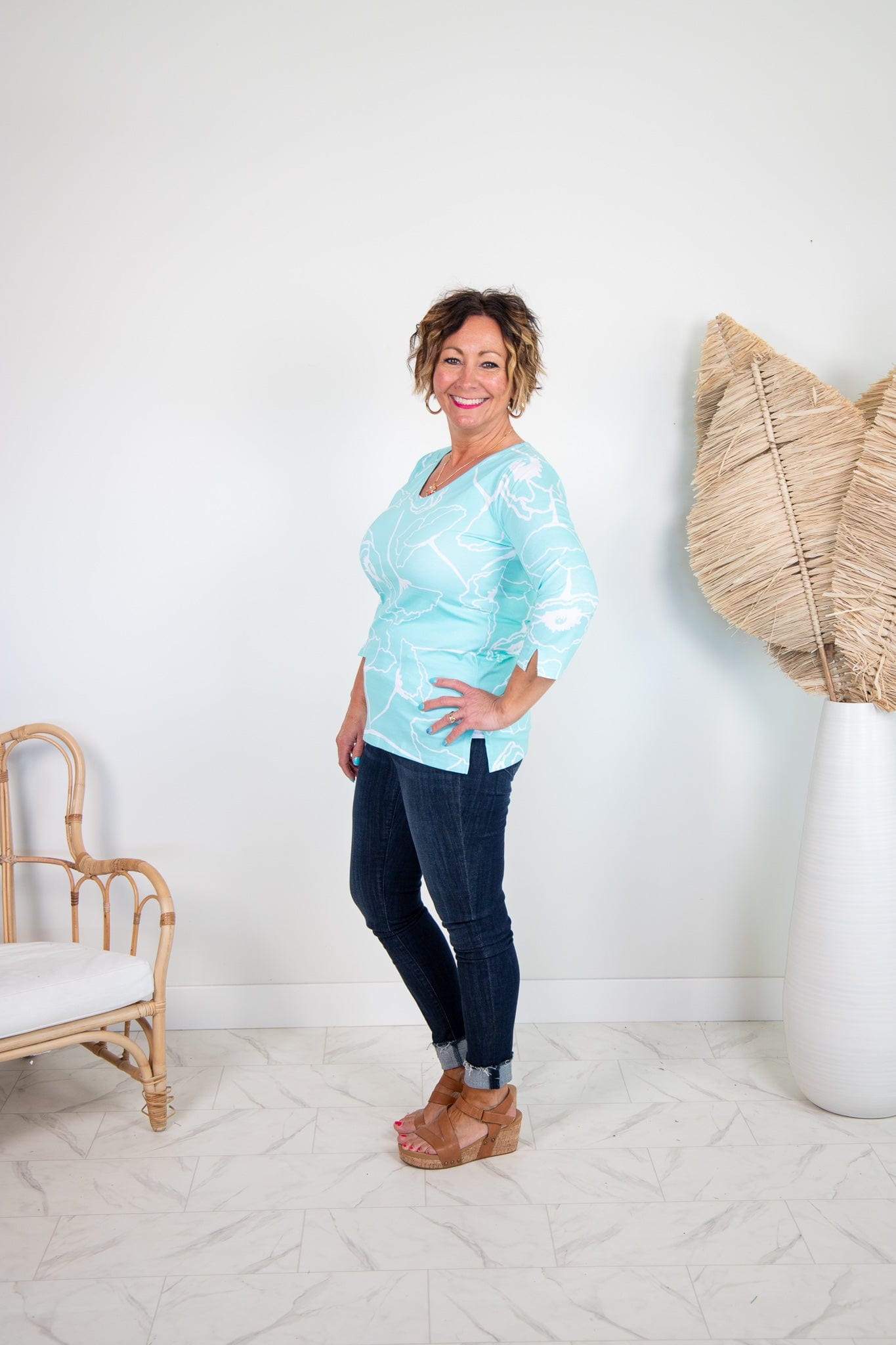 Aqua Meadows VNeck Top