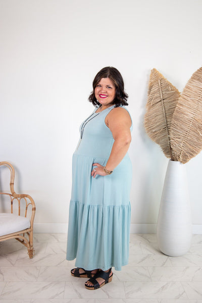 Light Green Tiered Knit Midi Dress