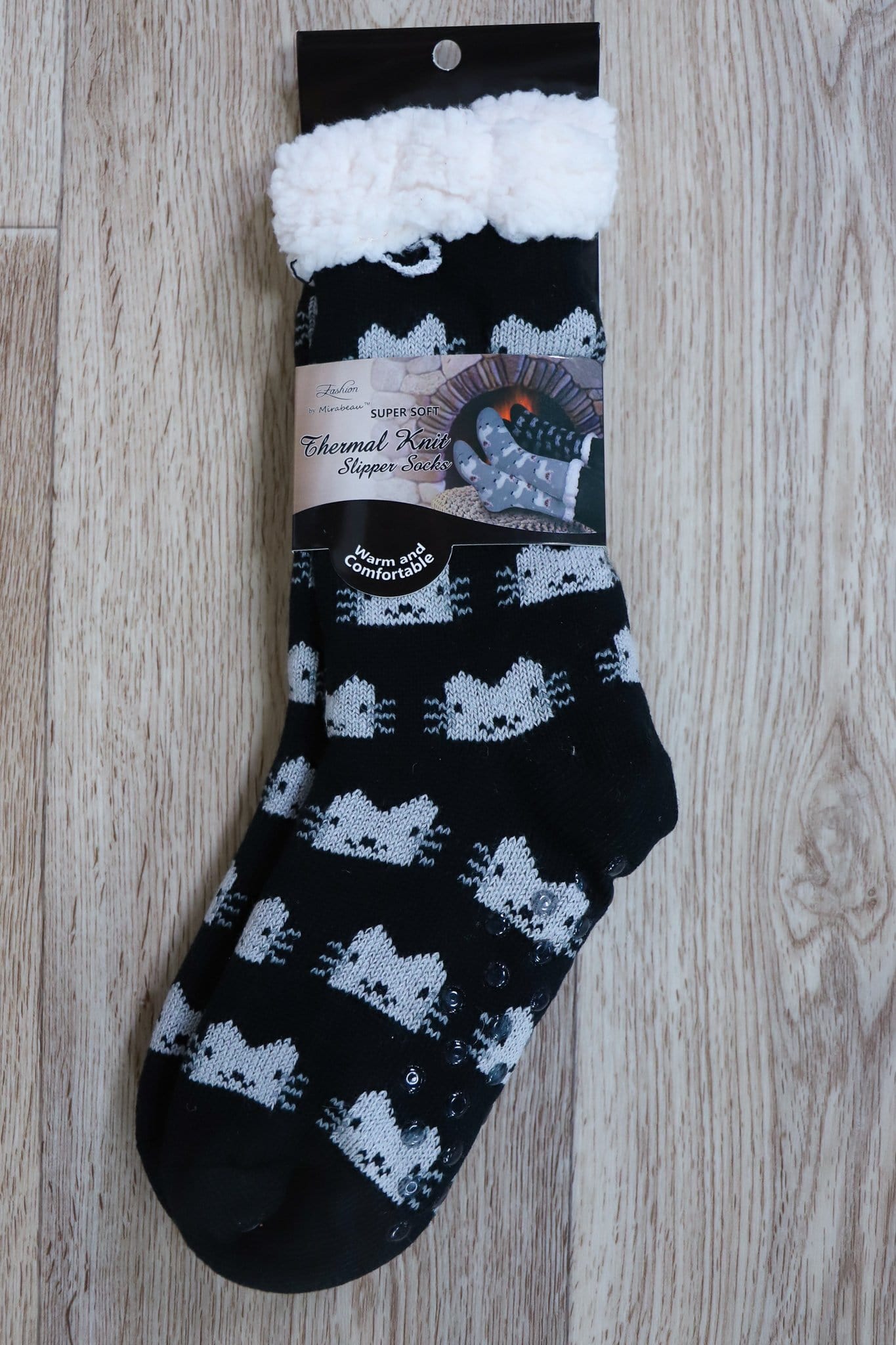 black and grey cat sherpa sock