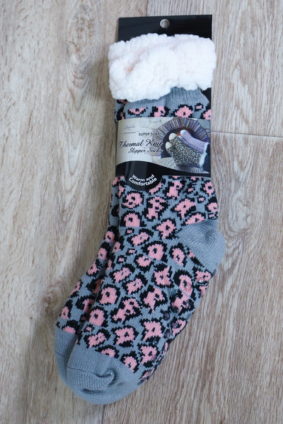 pink and grey leopard print sock