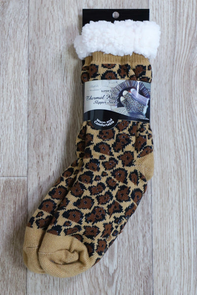 brown leopard print thermal sock