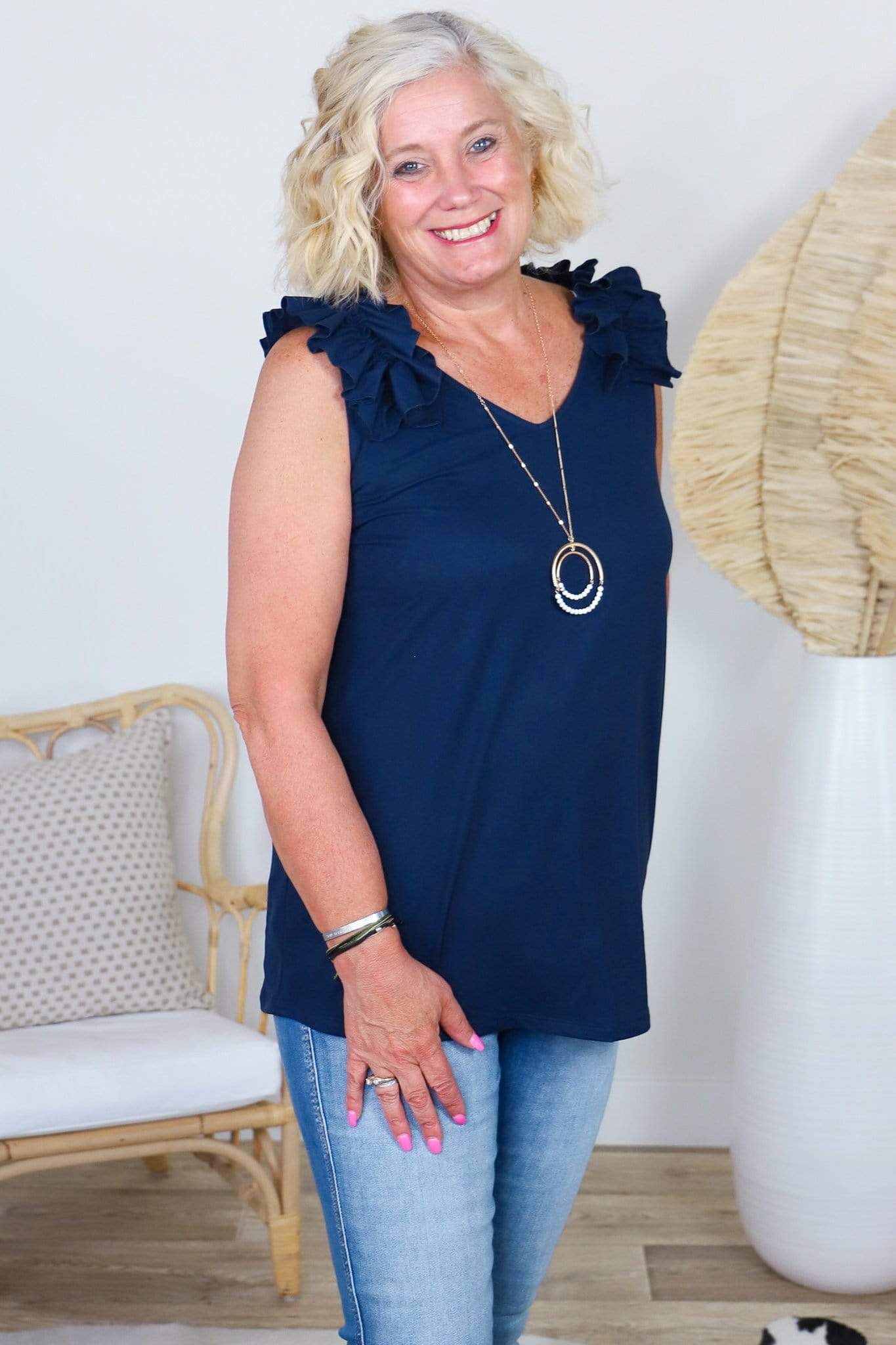 Knit Ruffle Shoulder Tank
