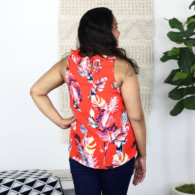 Floral Ruffle Neck Tank Blouse