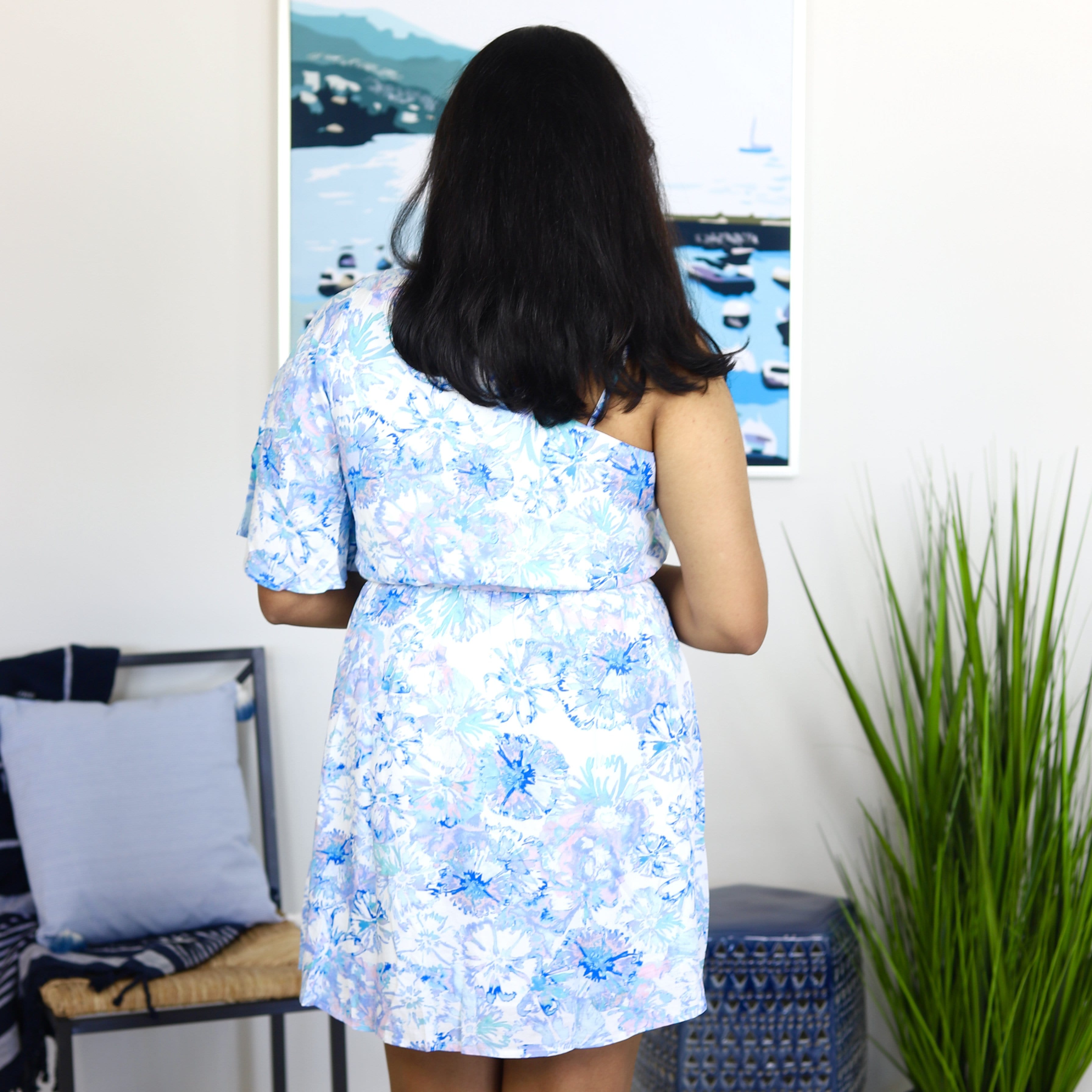 Watercolor Floral One Shoulder Dress