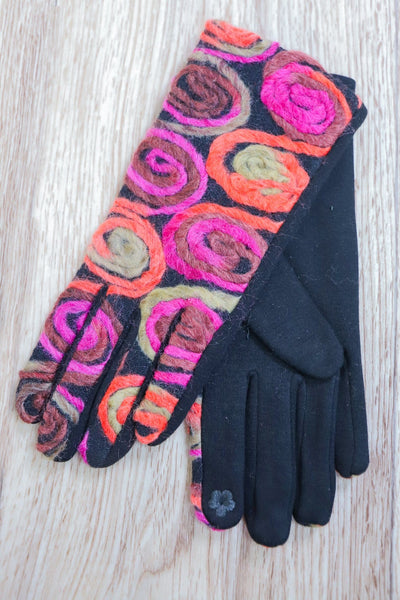 black and pink yarn swirl glove