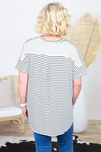 Pocket Front Stripe V-Neck