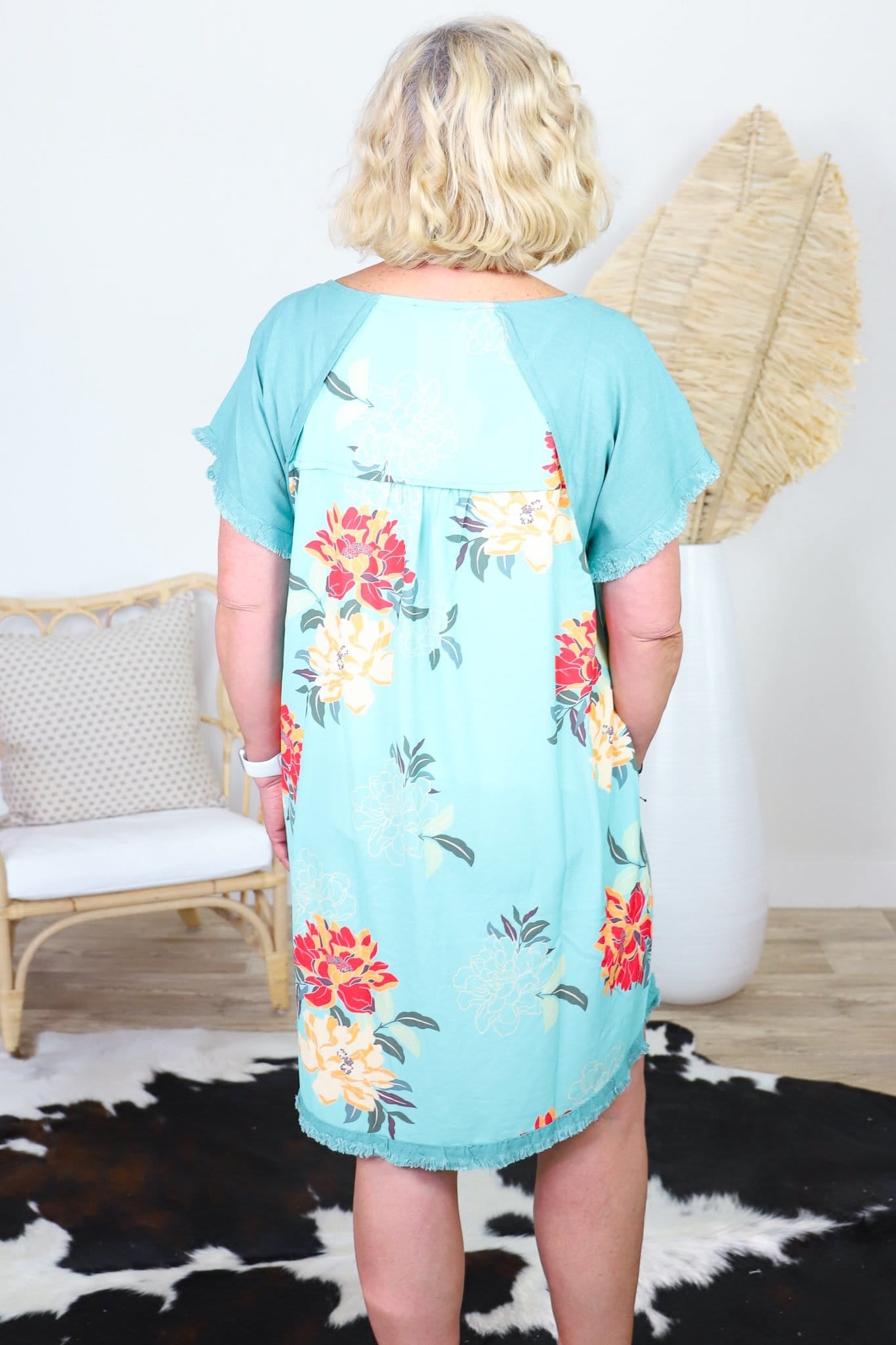 Jade Linen Blend Floral Dress