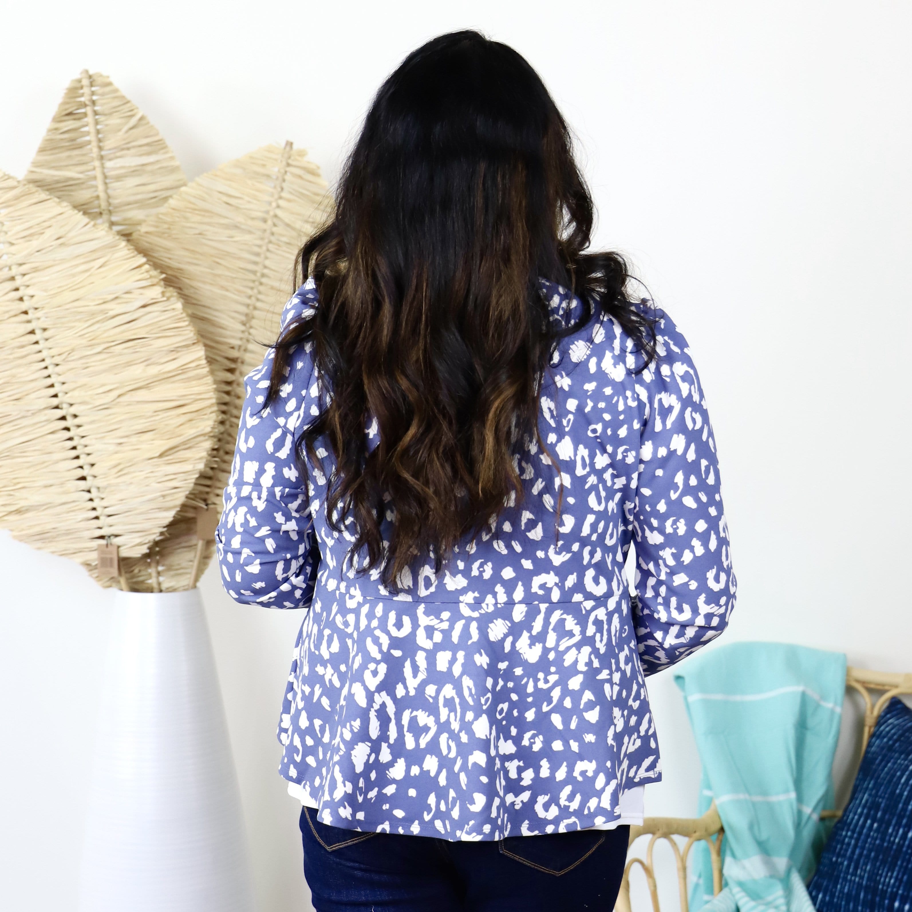 Blue Leopard Peplum Blazer