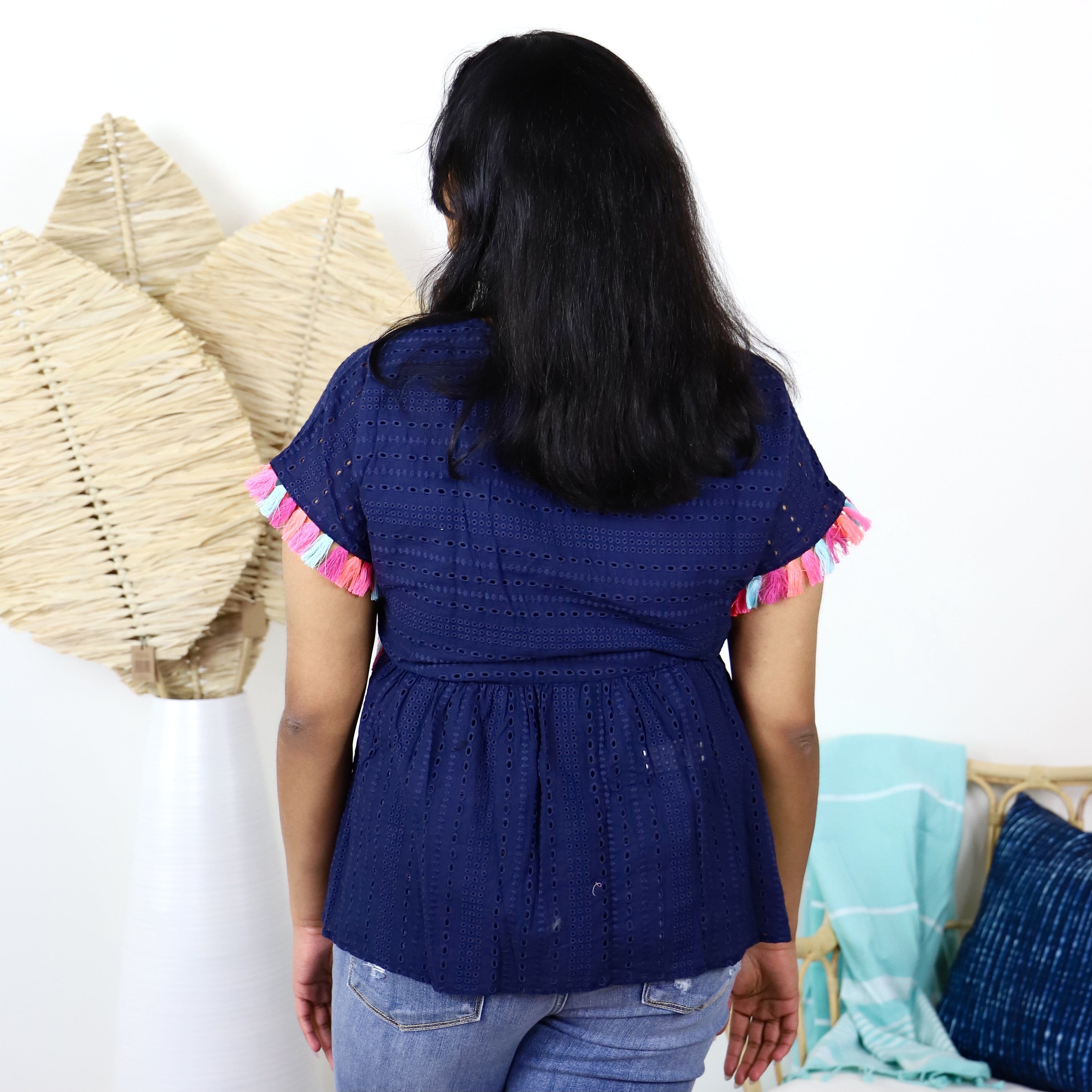 Navy Tassel Babydoll Top