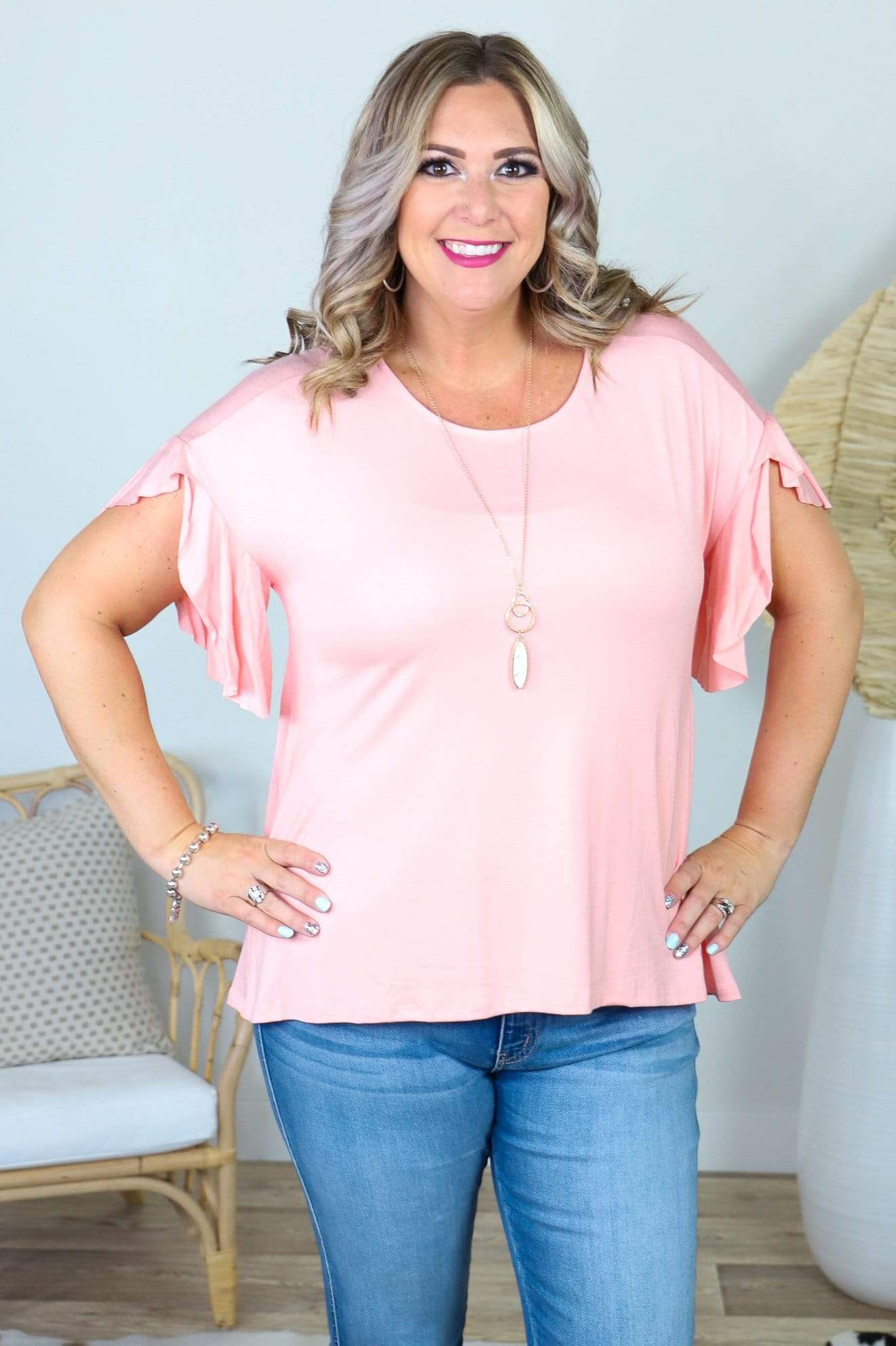 Ruffle Sleeve Wide Neck Top