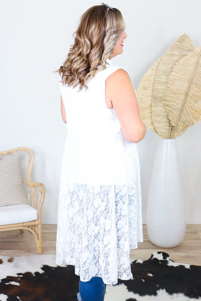 Ivory Denim Lace Layer Vest