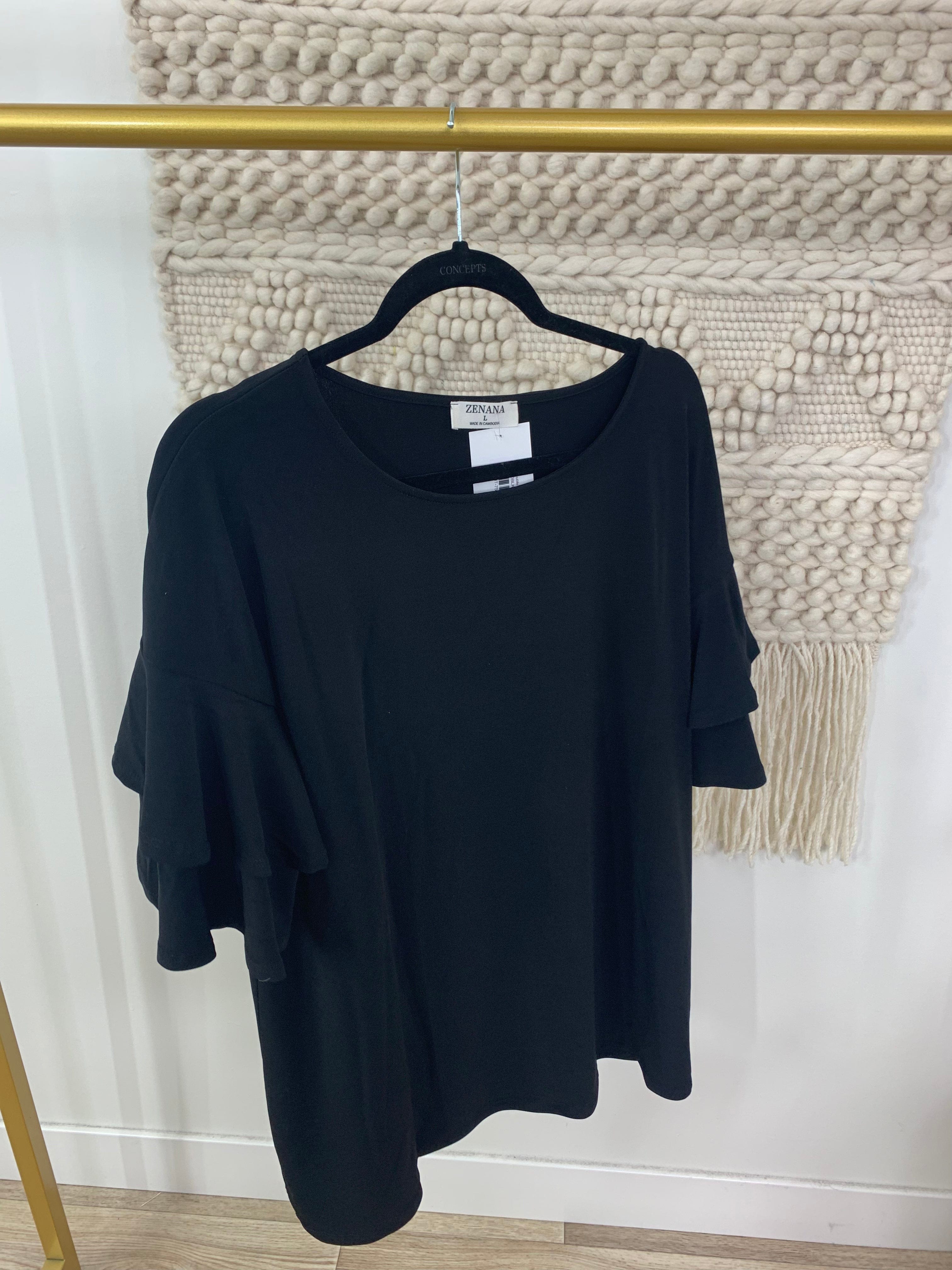 Black Double Ruffle Sleeve Top