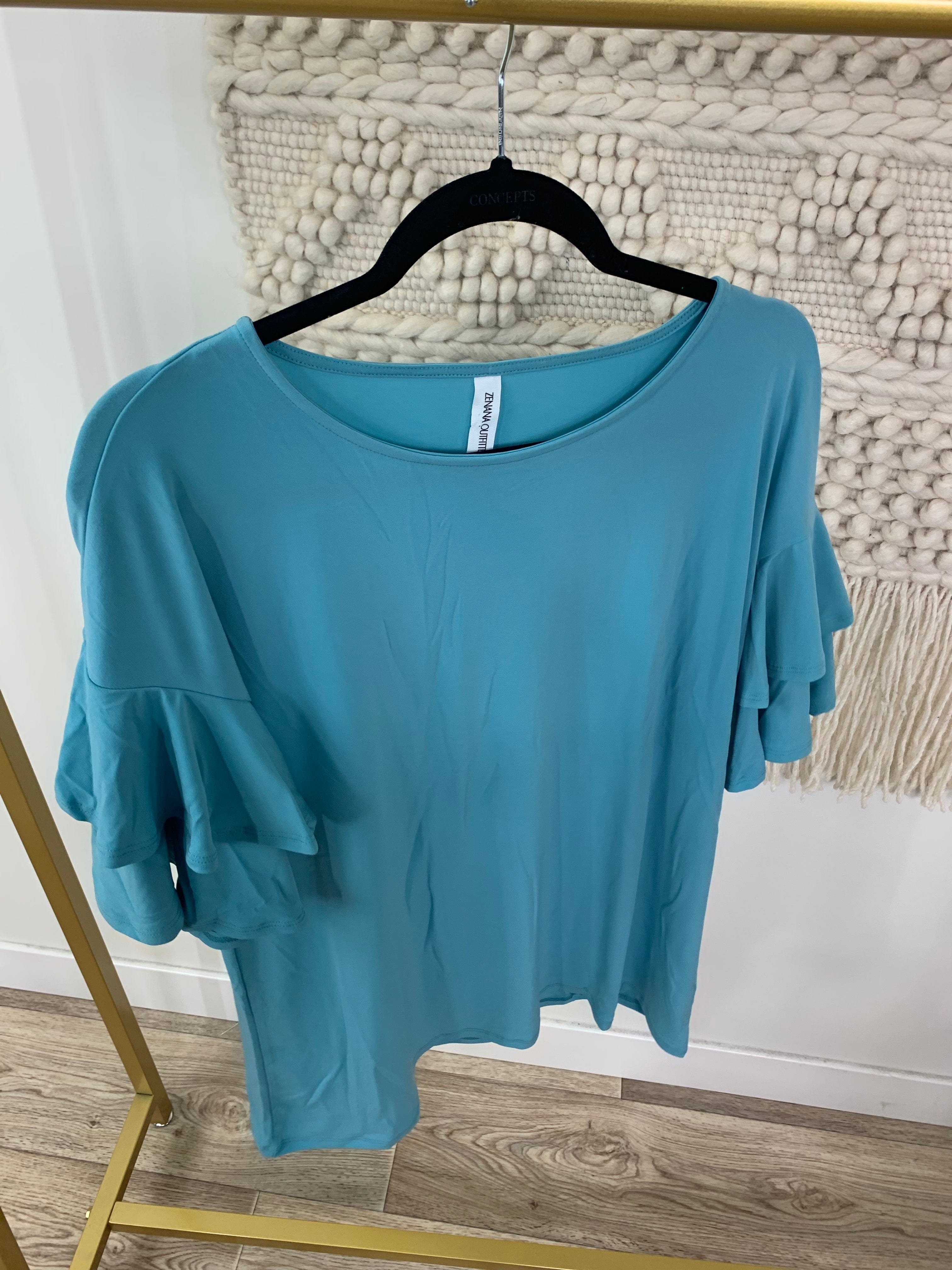 Ash Mint Double Ruffle Sleeve Top