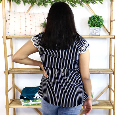 Black Stripe Scallop Detail Top