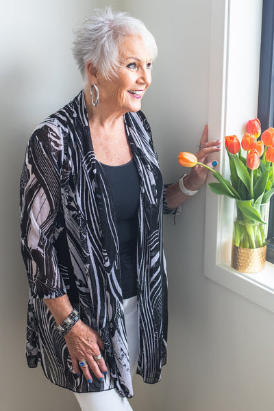Black & White Luau Mesh Cardigan