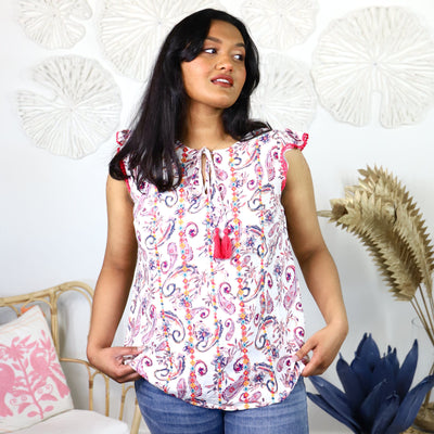 Paisley Printed Tassel Flutter Top