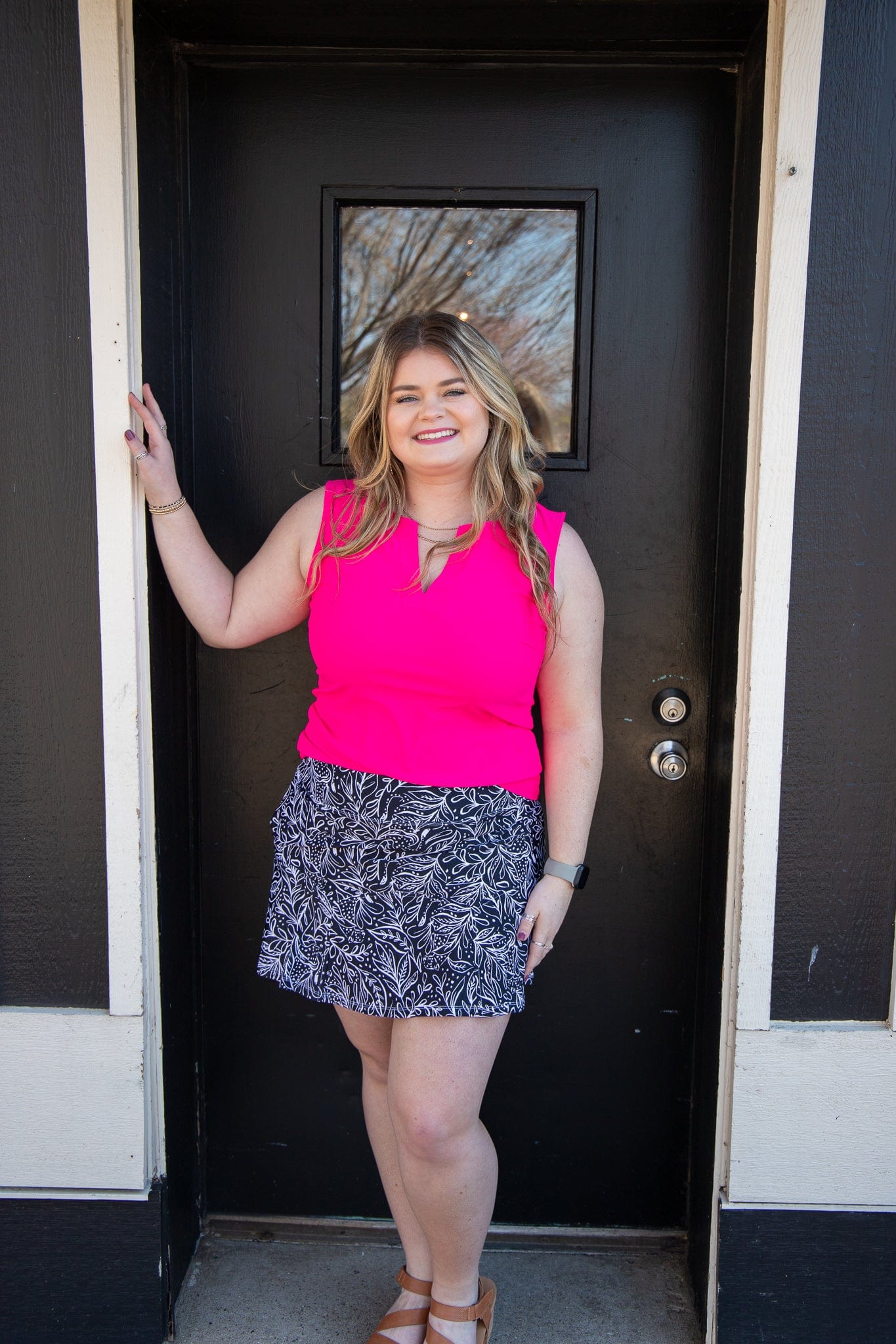 Hot Pink Split Neck Sleeveless Top