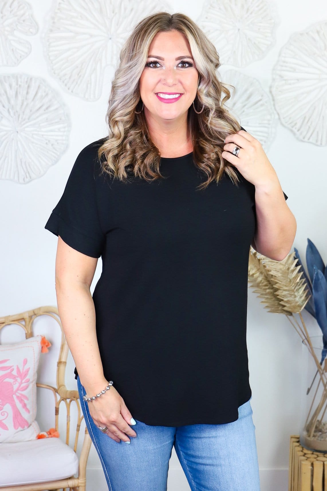 Basic Boatneck Rolled Sleeve Tee
