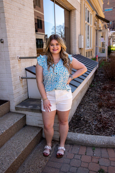 Blue Ditsy Daisy Button Top