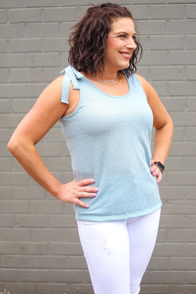 Mint Waffle Tank w/Bows