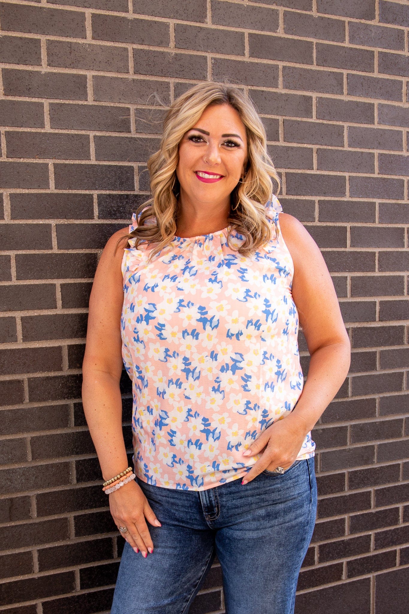 Blush & Blue Floral Tank Top