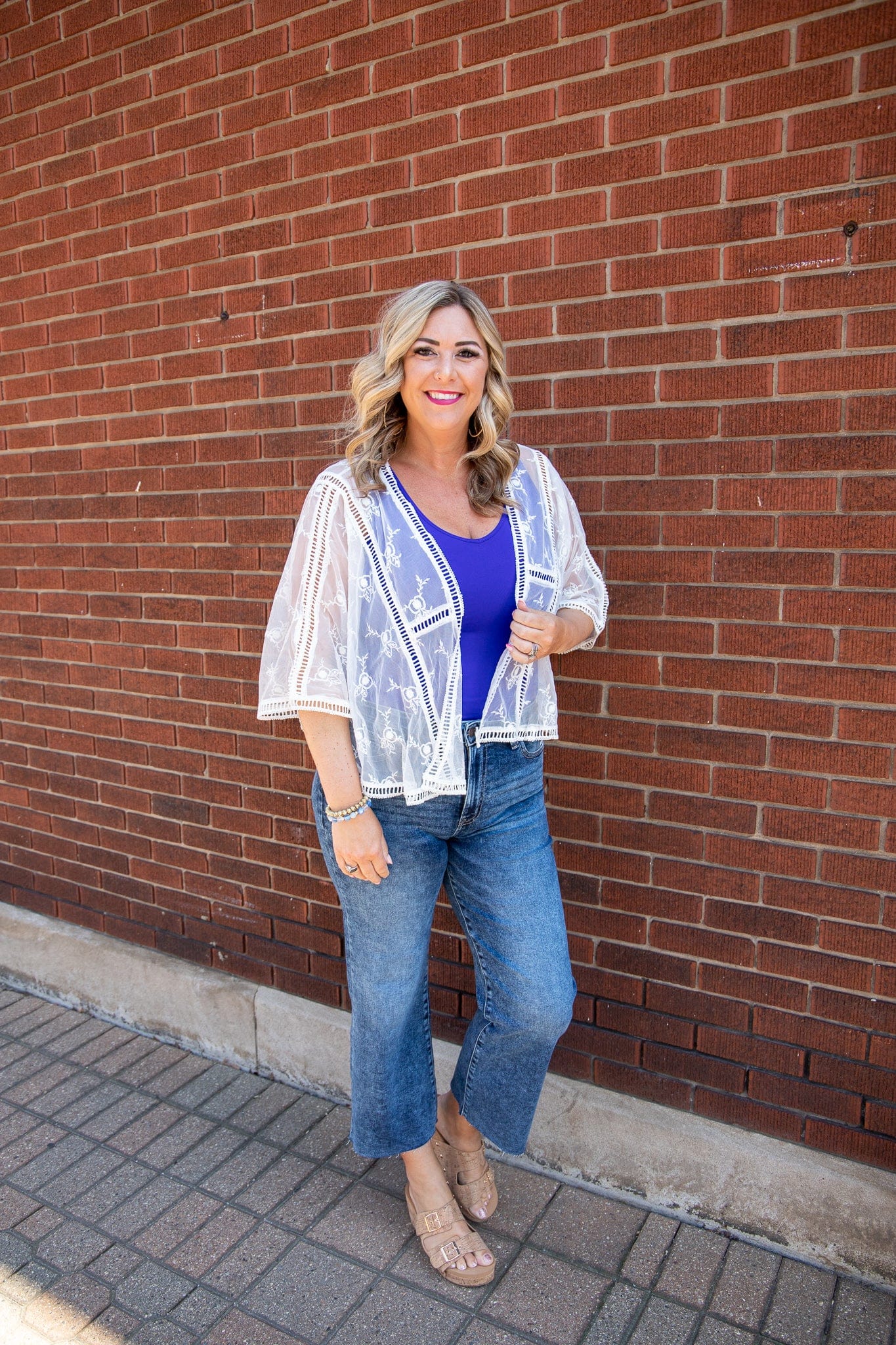 White Lace Crop Kimono