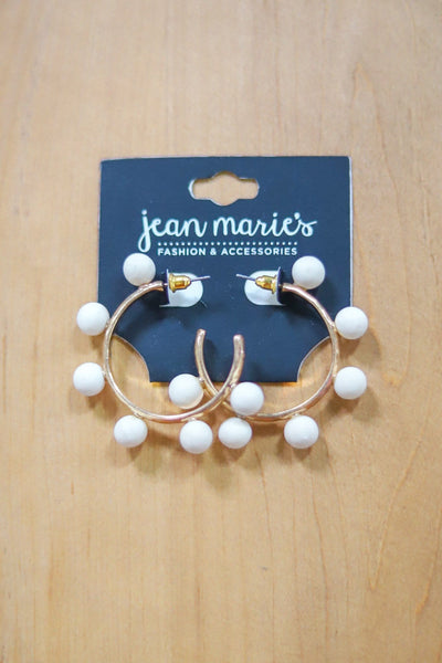 white wooden beaded hoop earring 