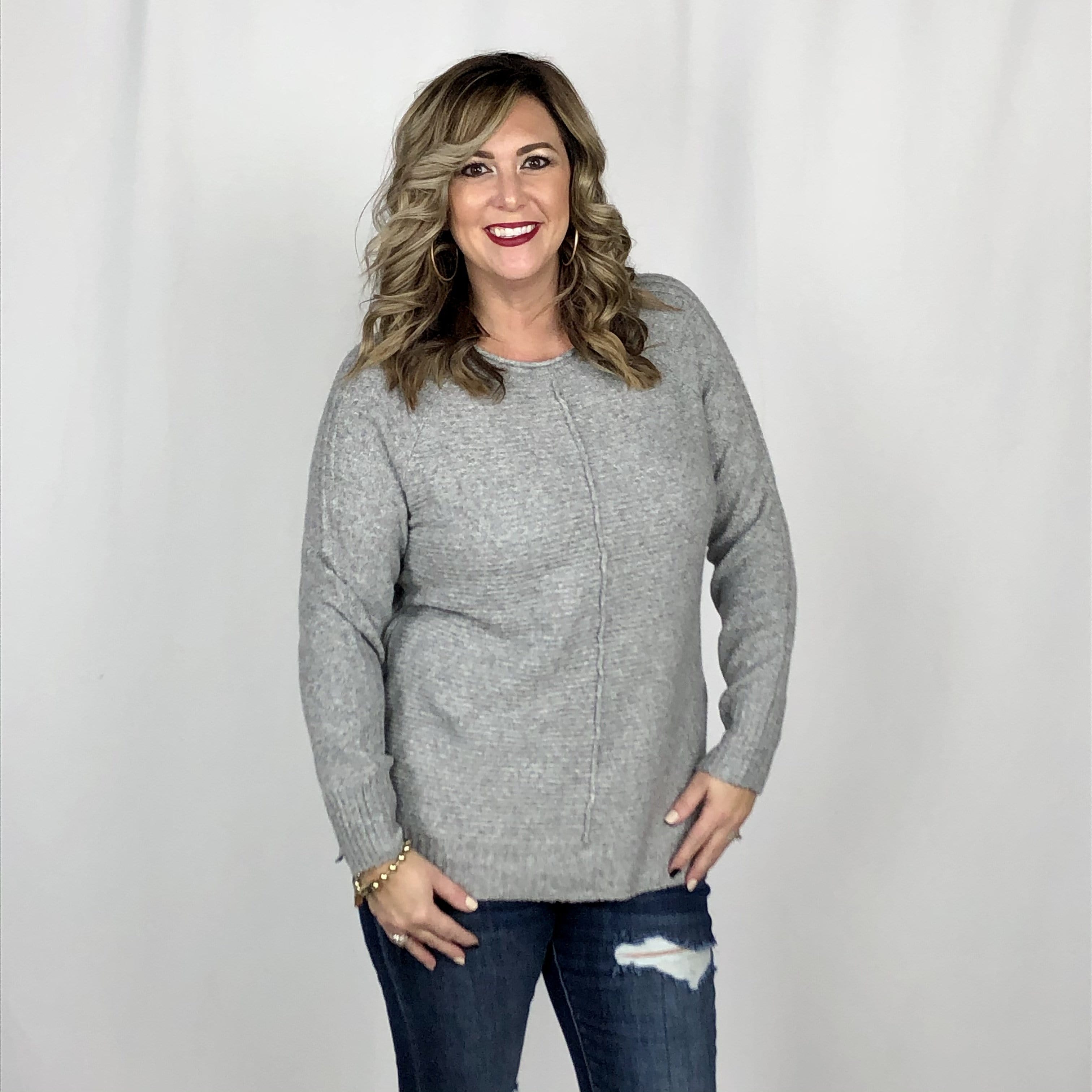 Soft Grey Center Detail Sweater