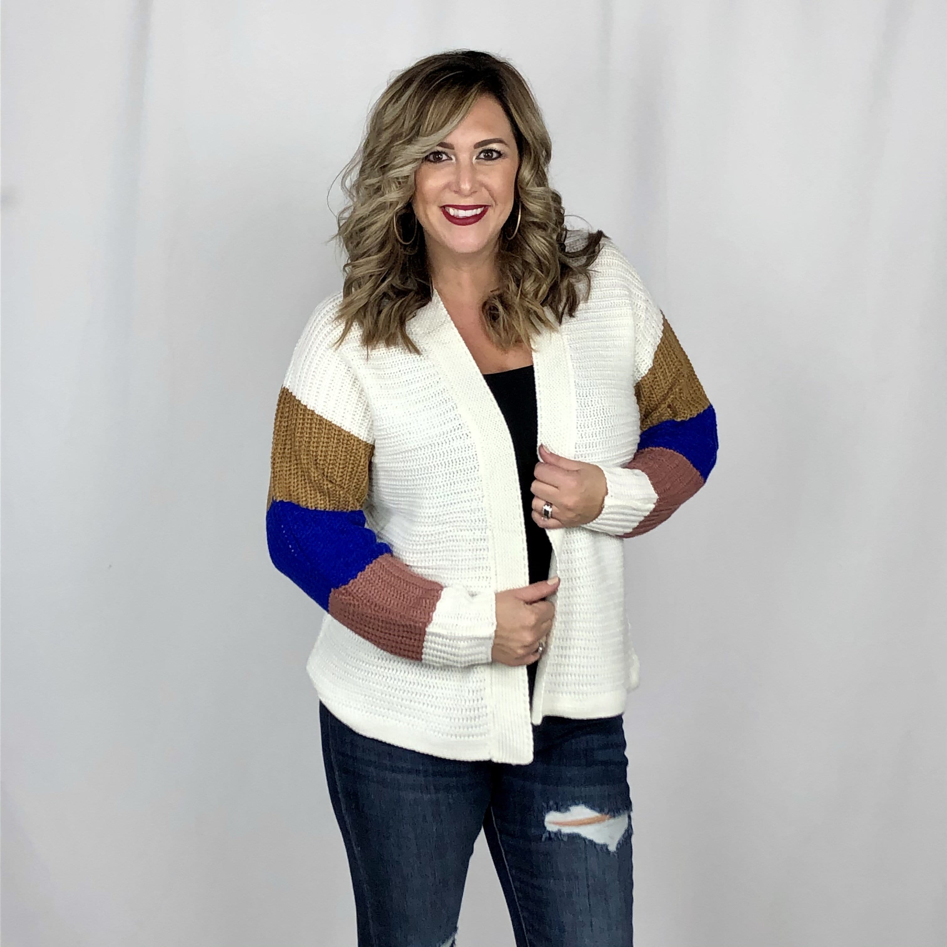 Colorblock Sleeve Knit Cardigan