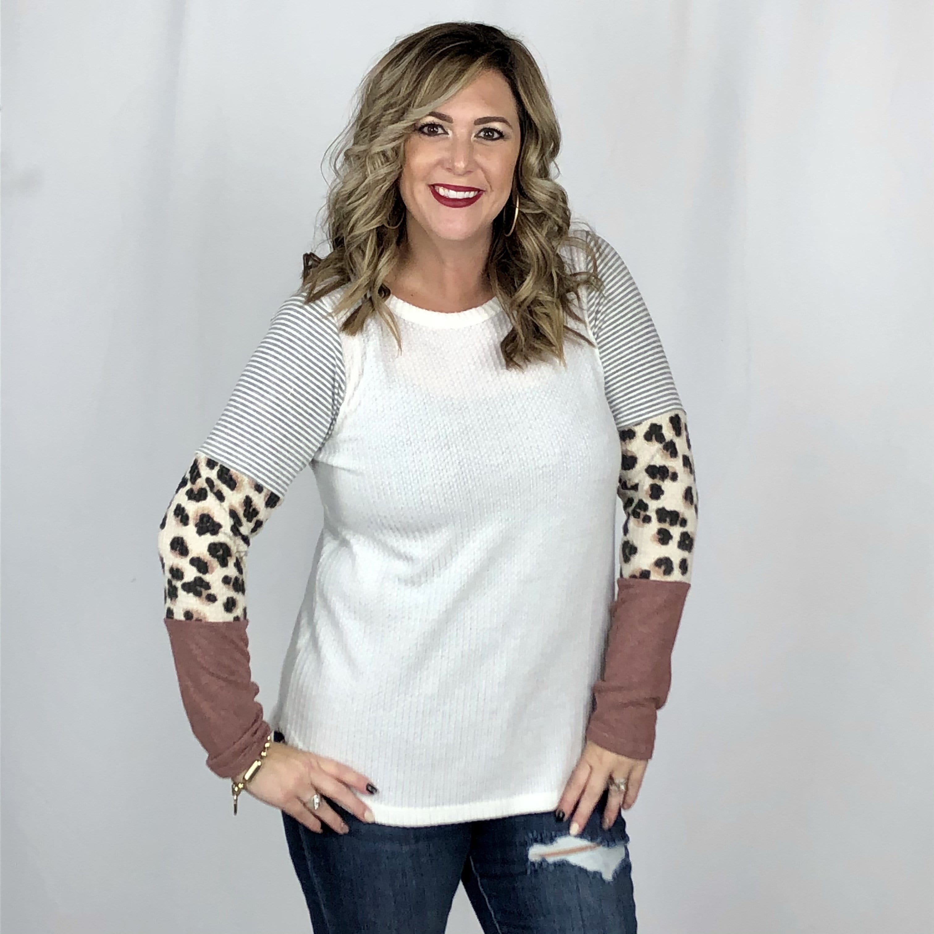 Thermal Leopard Contrast Sleeve Top