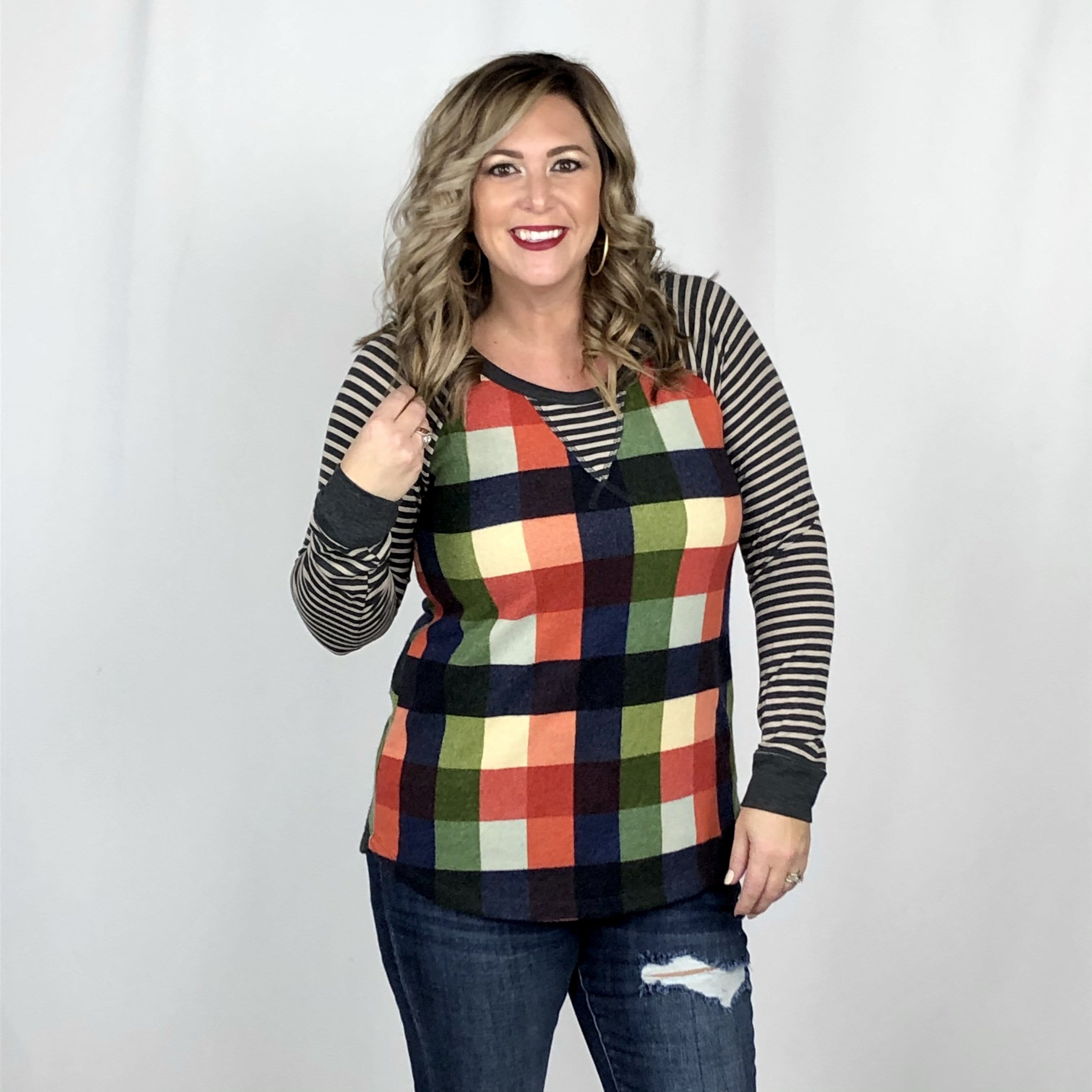 Patchwork Contrast Sleeve Top