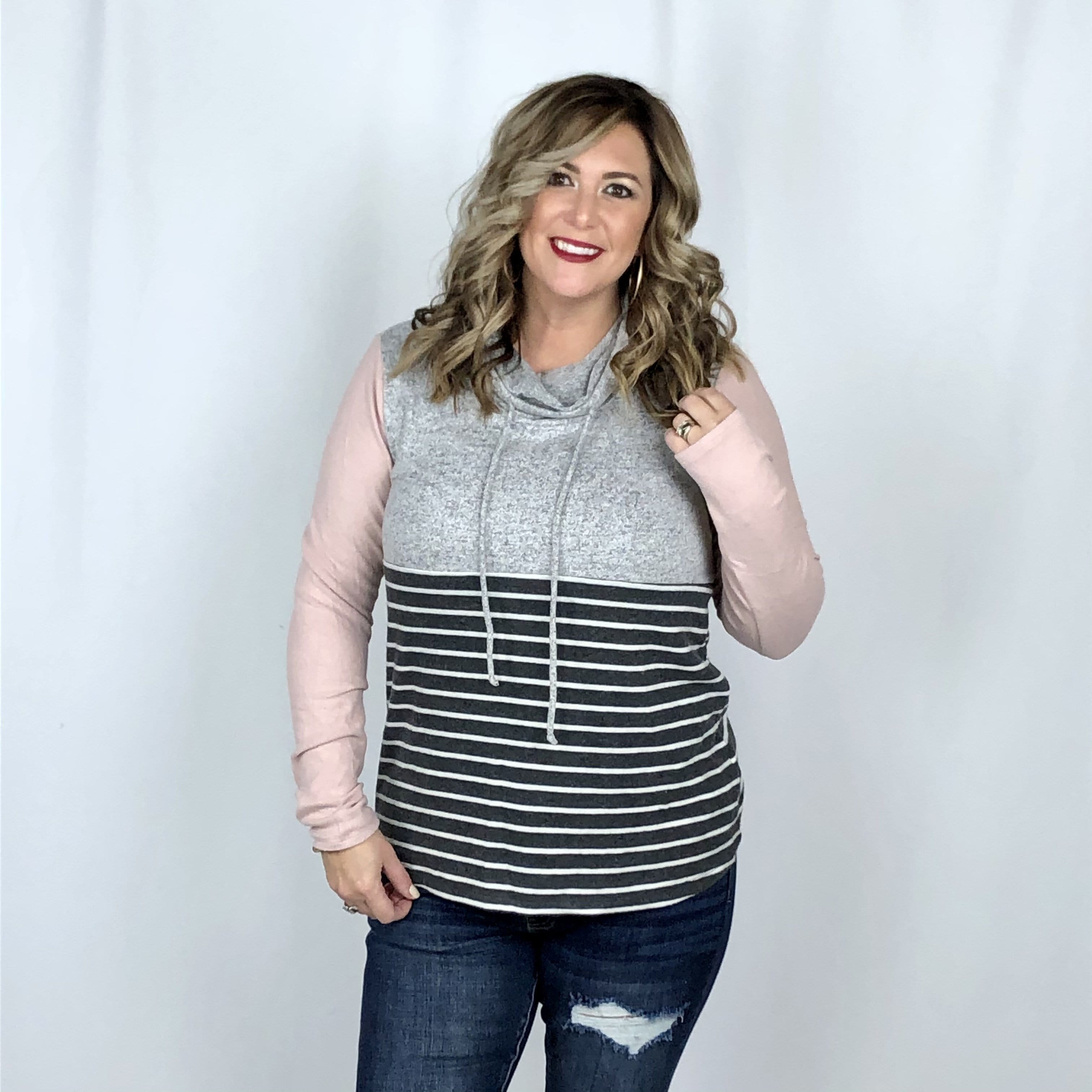 Soft Cowl Neck Colorblock Top