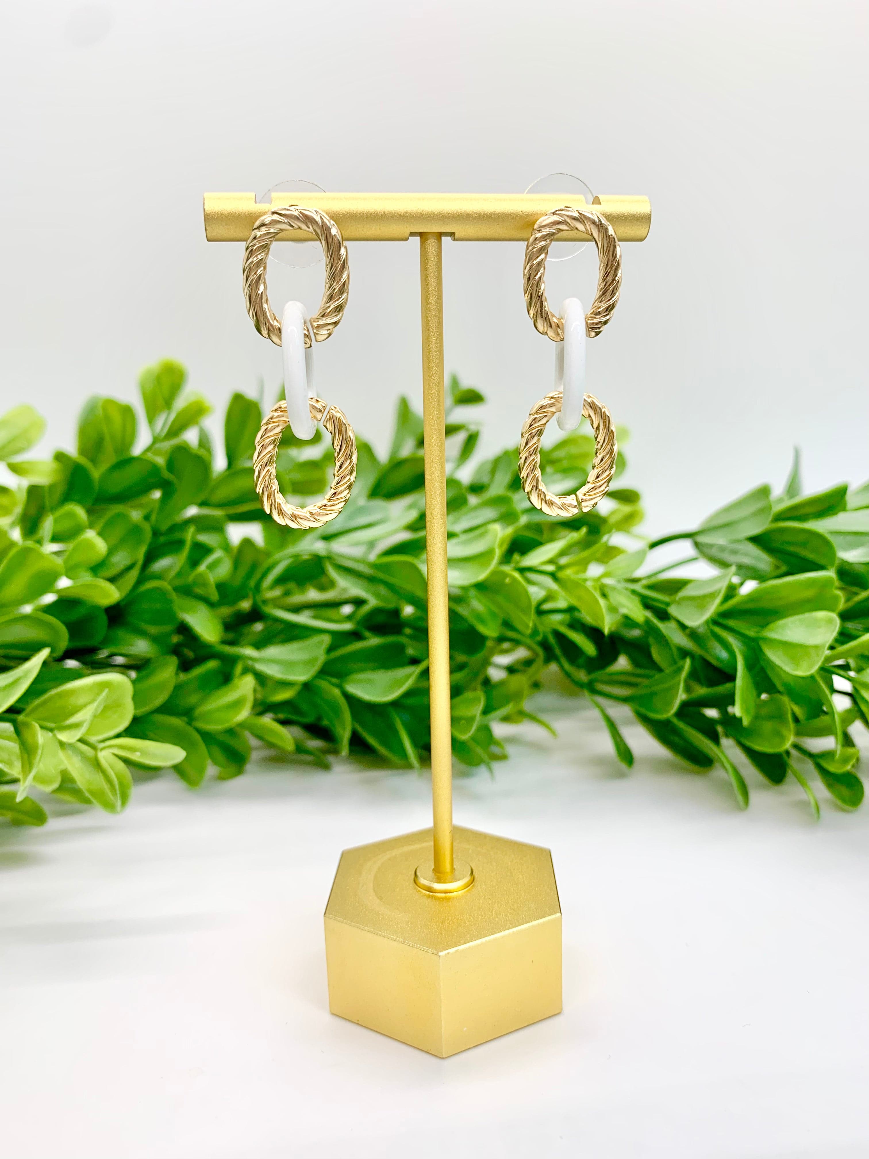 White & Gold Link Earrings