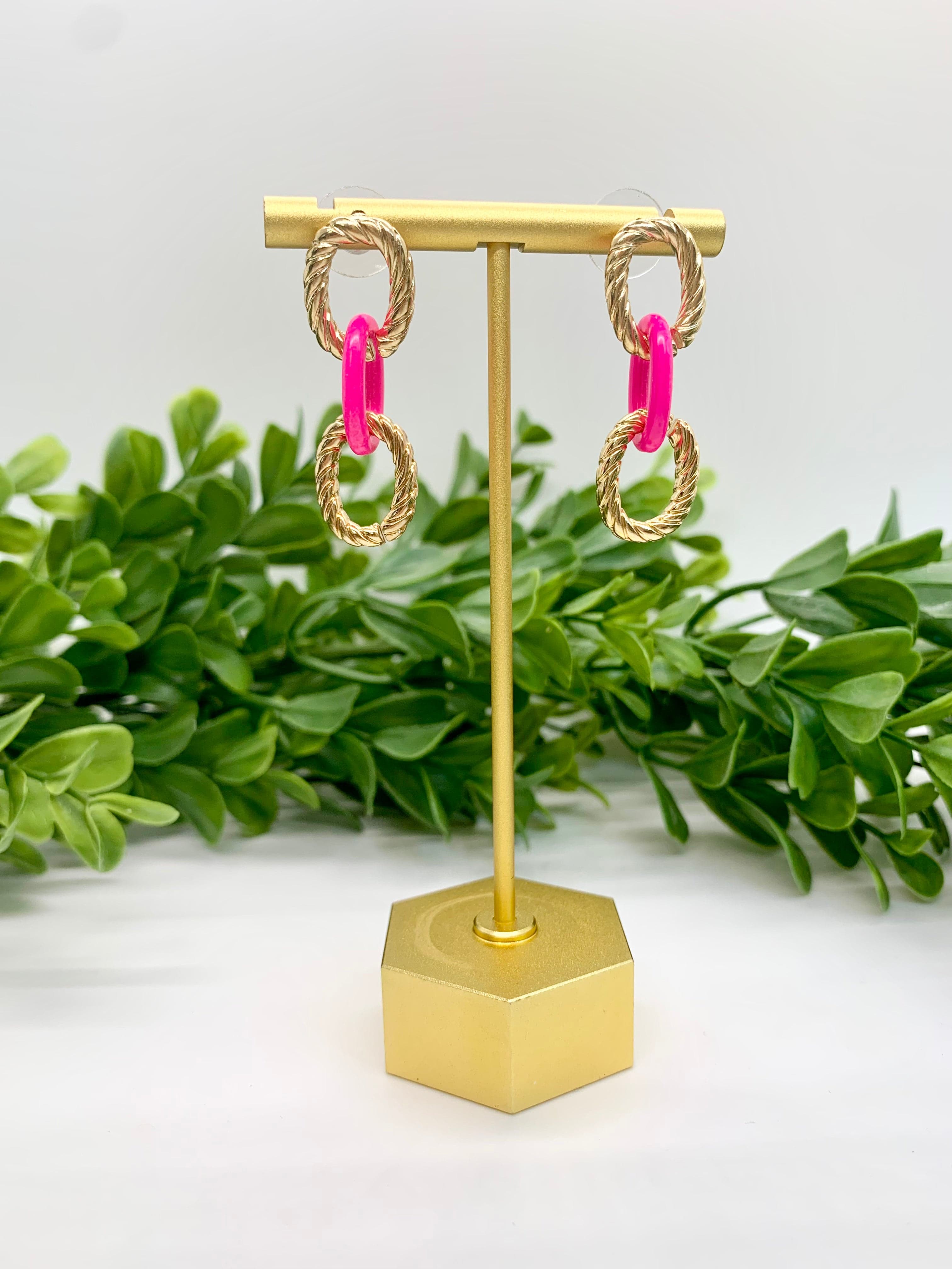 Fuchsia & Gold Link Earrings