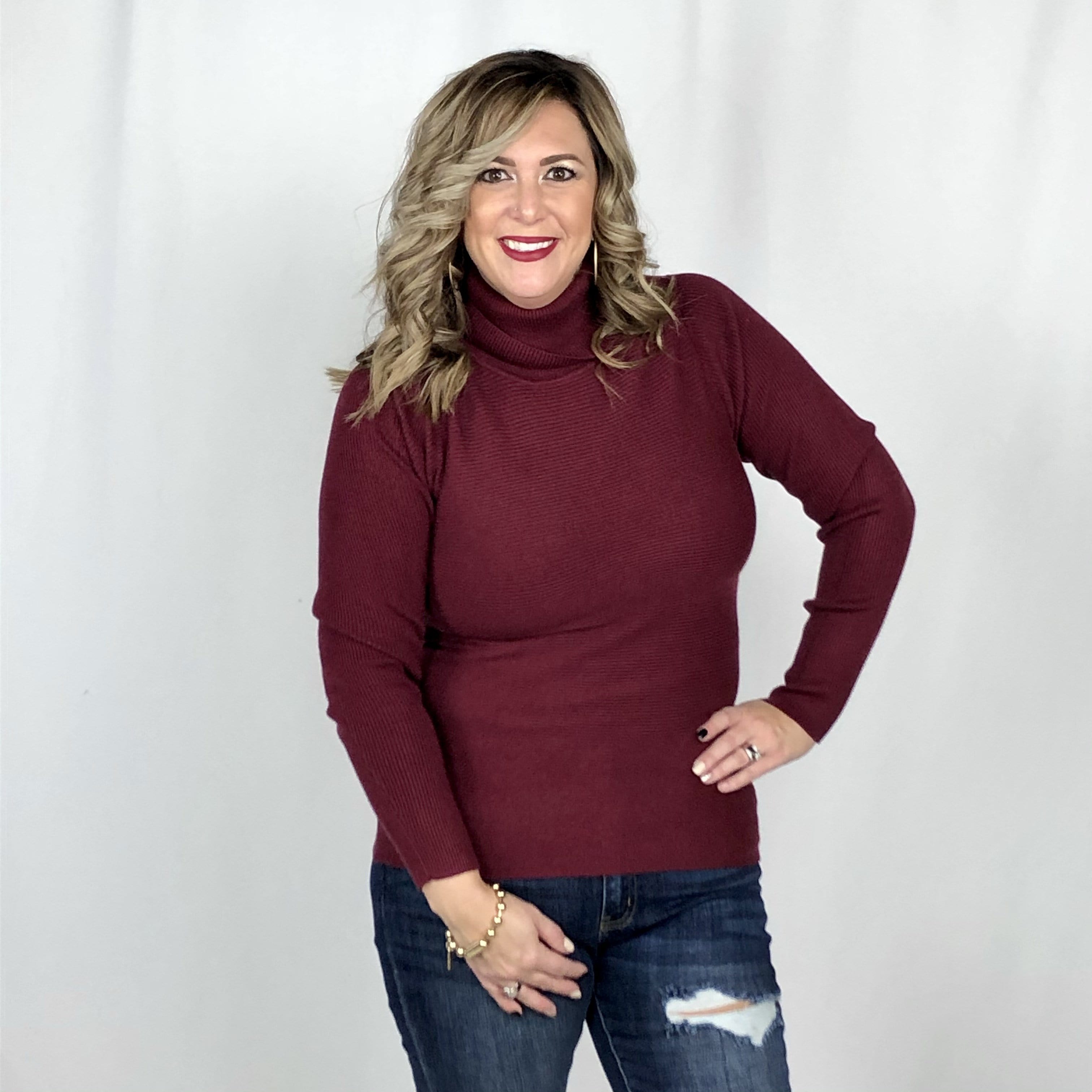 Ribbed Burgundy Turtleneck