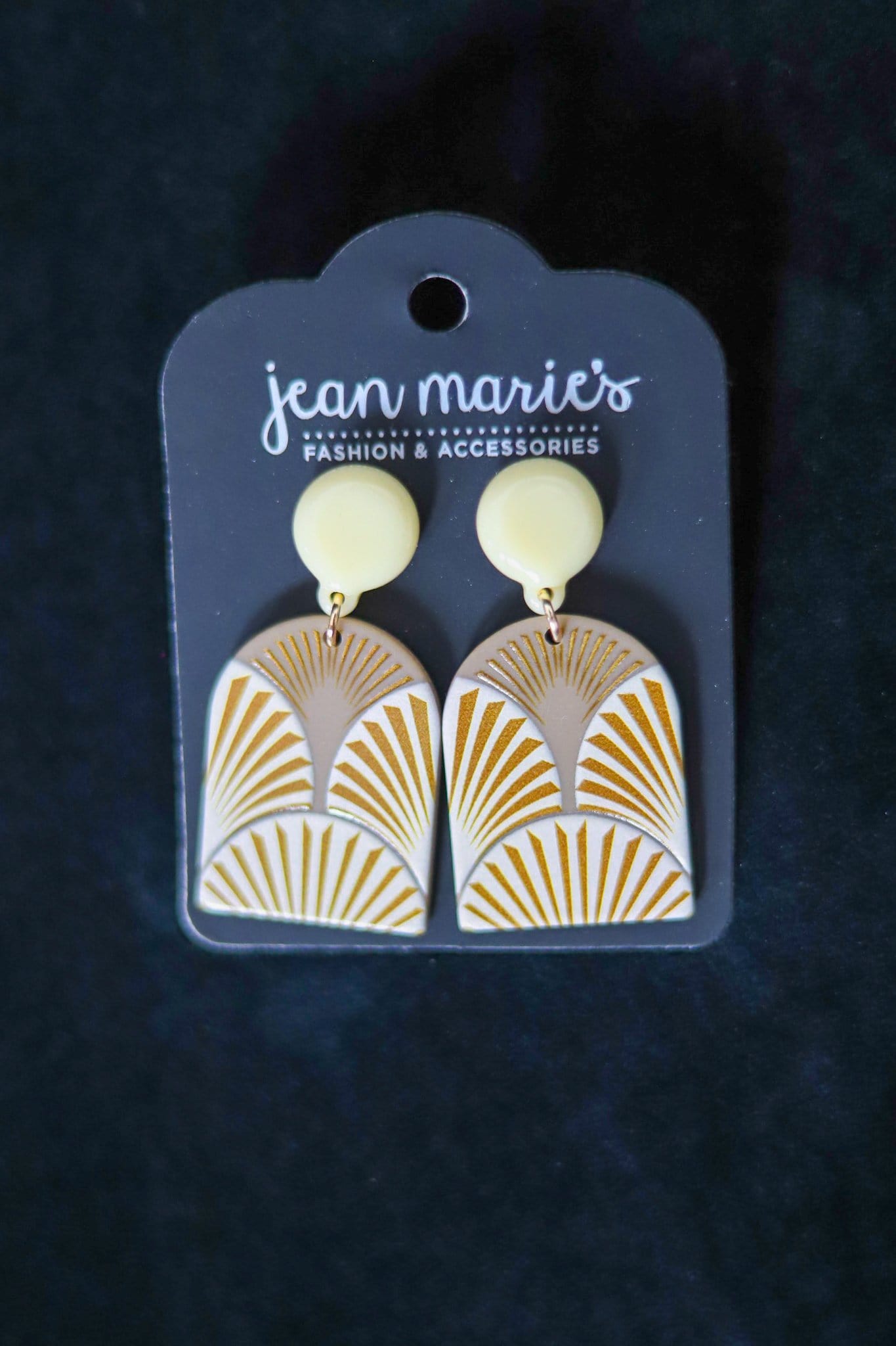 white gold and tan retro earring