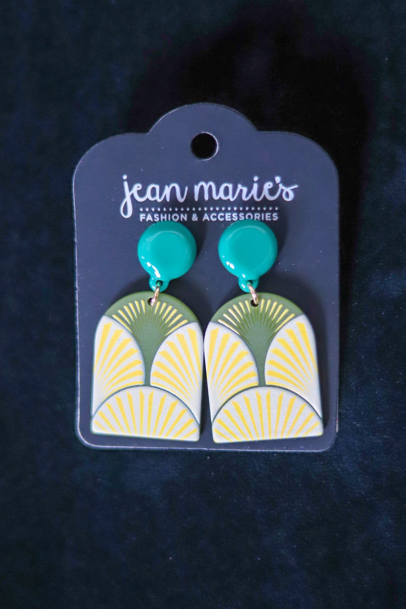green yellow and white teal retro earrings 