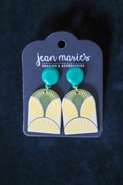 green yellow and white teal retro earrings 