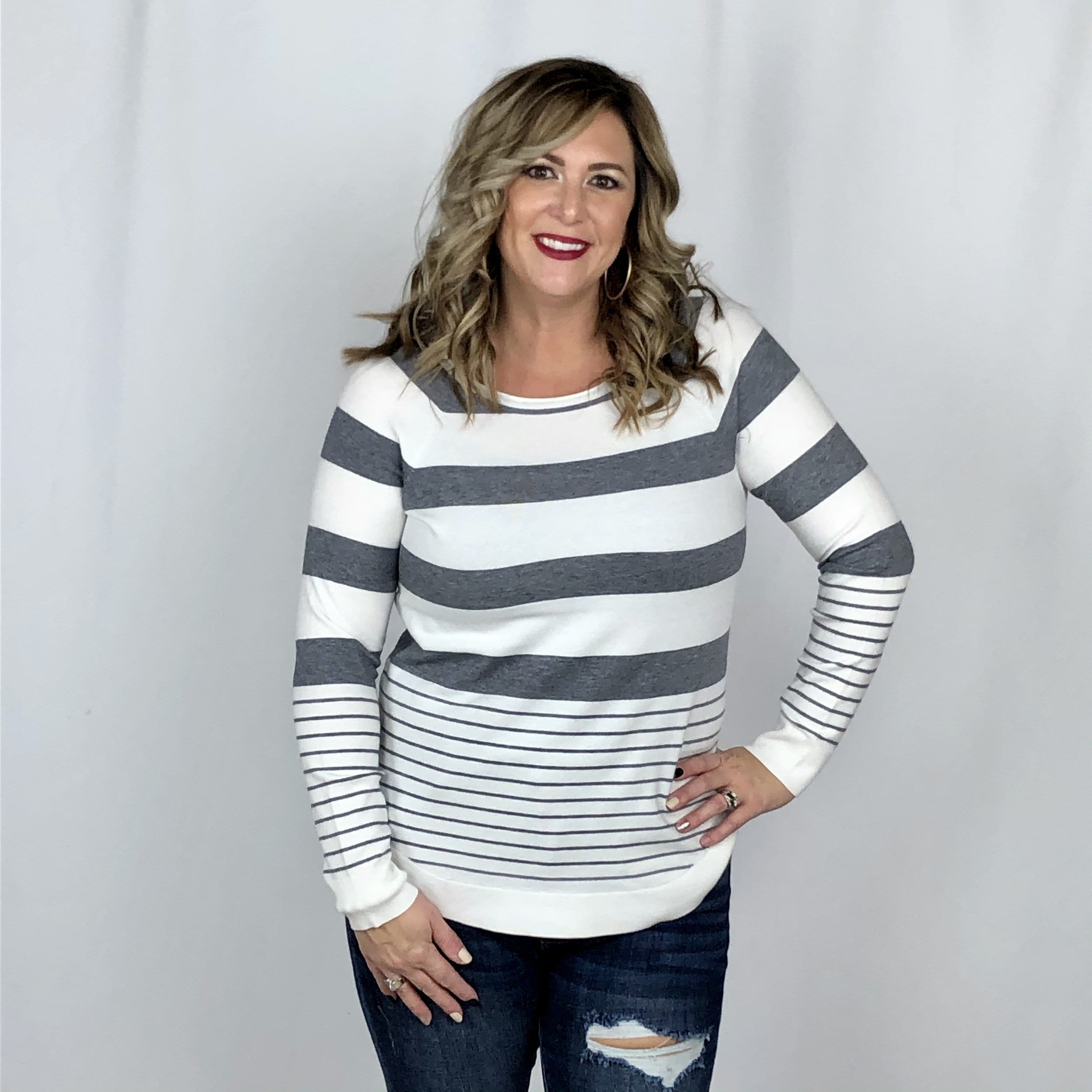 Grey Stripe Butter Sweater